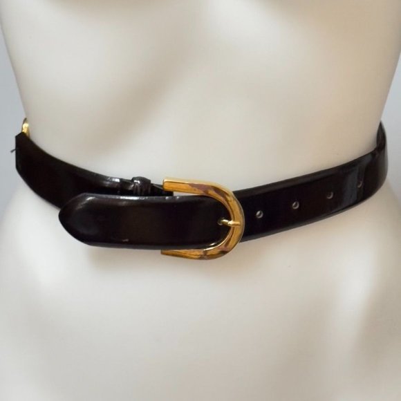 LINEA PELLE Belt Black Leather Gold Metal Fashion Italian Made Women’s Size L - Picture 1 of 10